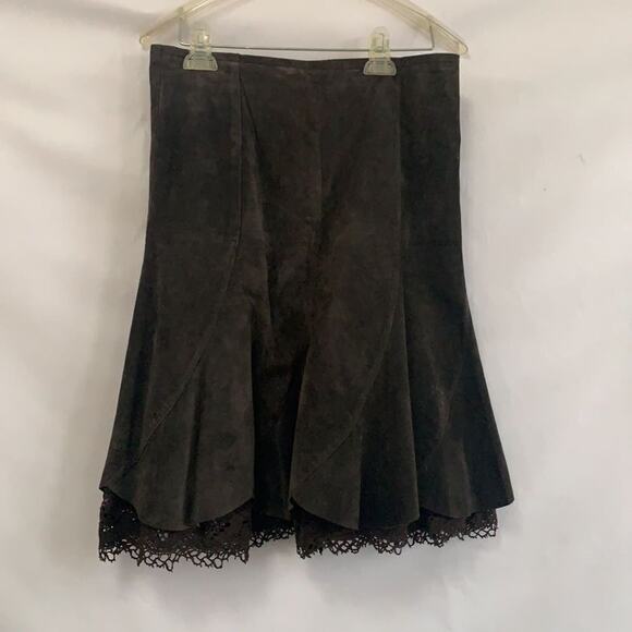 ODILLE ANTHROPOLOGIE LEATHER BROWN SKIRT SIZE 4 - Picture 4 of 6